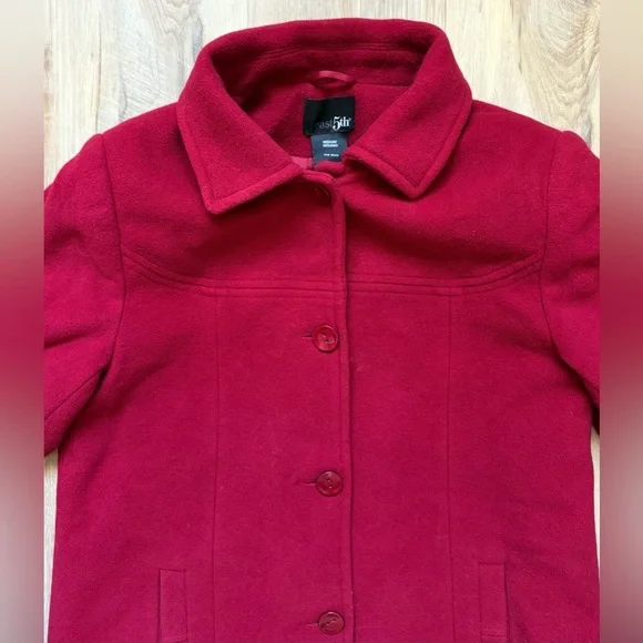 🍒 East 5th Cherry Red Pea Coat with Removable Hood - Picture 5 of 6
